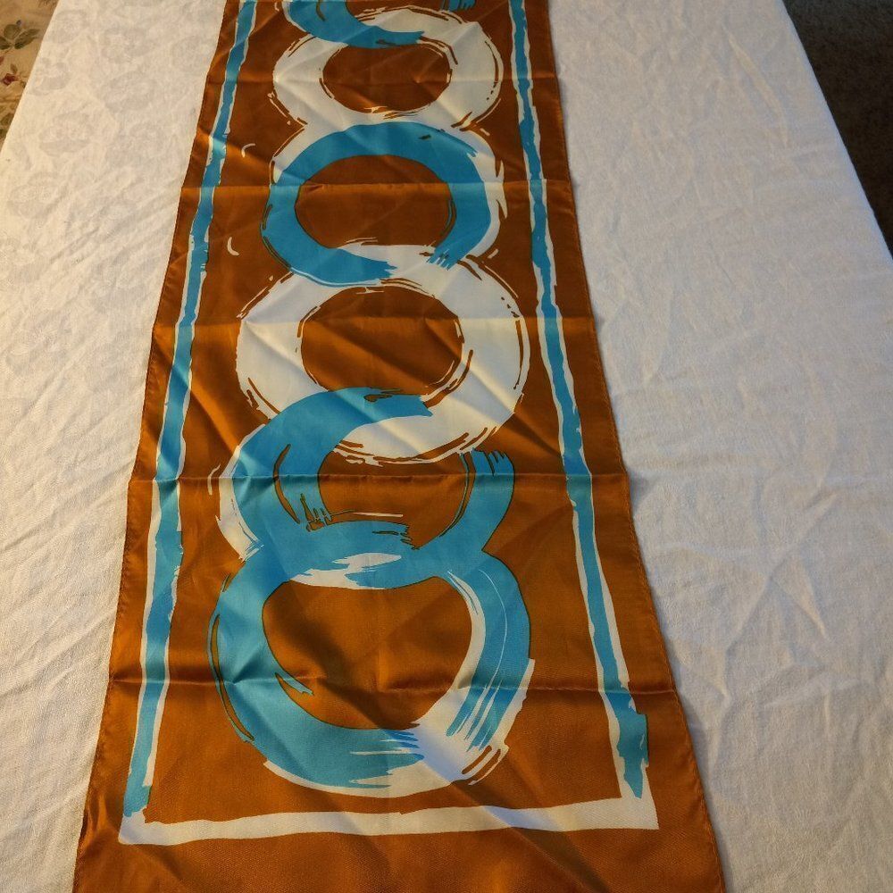 Vintage 1976  Totes Gold, Teal and White Rain Scarf Granny chic